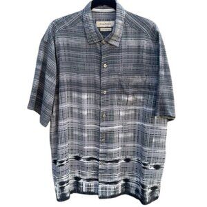 Tommy Bahama Mens Gray‎ Plaid Short-Sleeve Shirt XL Button-Up Collared Casual